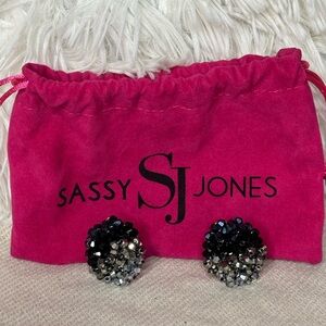 Sassy Jones Malia Glass Studs- Midnight Storm Black and Silver Earrings